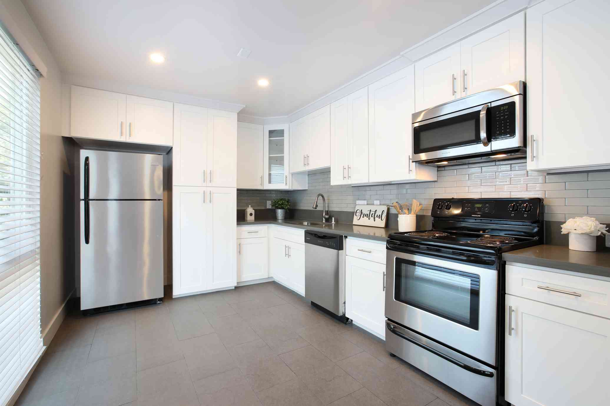 modern kitchen with stainless steel appliances