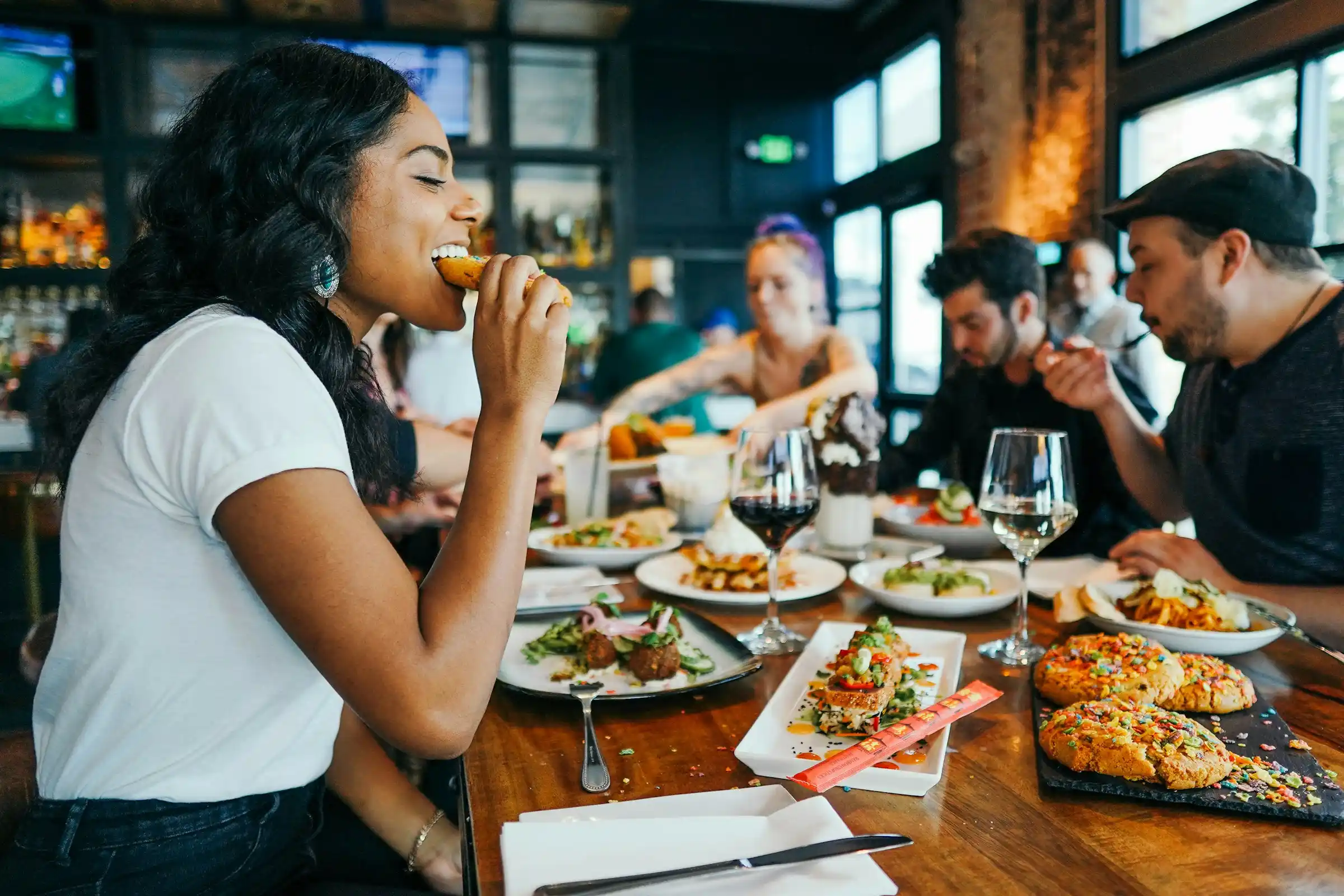 group of friends eating together